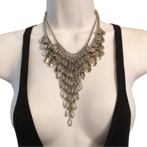 Bundle lot 2 chainmail style beaded necklaces statement silver tone